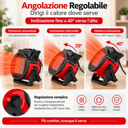 Termoventilatore Ceramico PTC 3000W Portatile – Stufetta Elettrica con 2 Livelli di Riscaldamento, Ventilazione Fredda e Inclinazione Regolabile 0°–40°