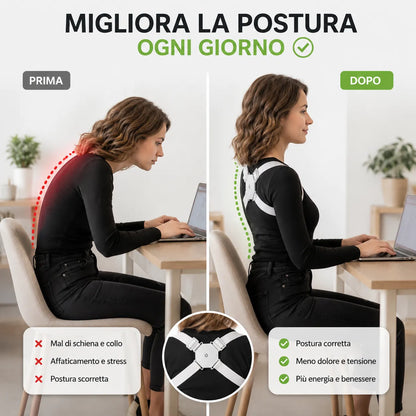 Correttore Posturale Intelligente con Sensore a Vibrazione – Supporto Schiena, Collo e Spalle Regolabile USB