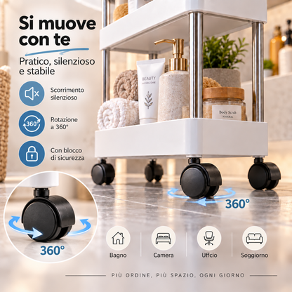 DAFAGI Carrello Portaoggetti Salvaspazio a 4 Ripiani con Ruote – Organizer Stretto Multiuso per Bagno, Cucina e Lavanderia