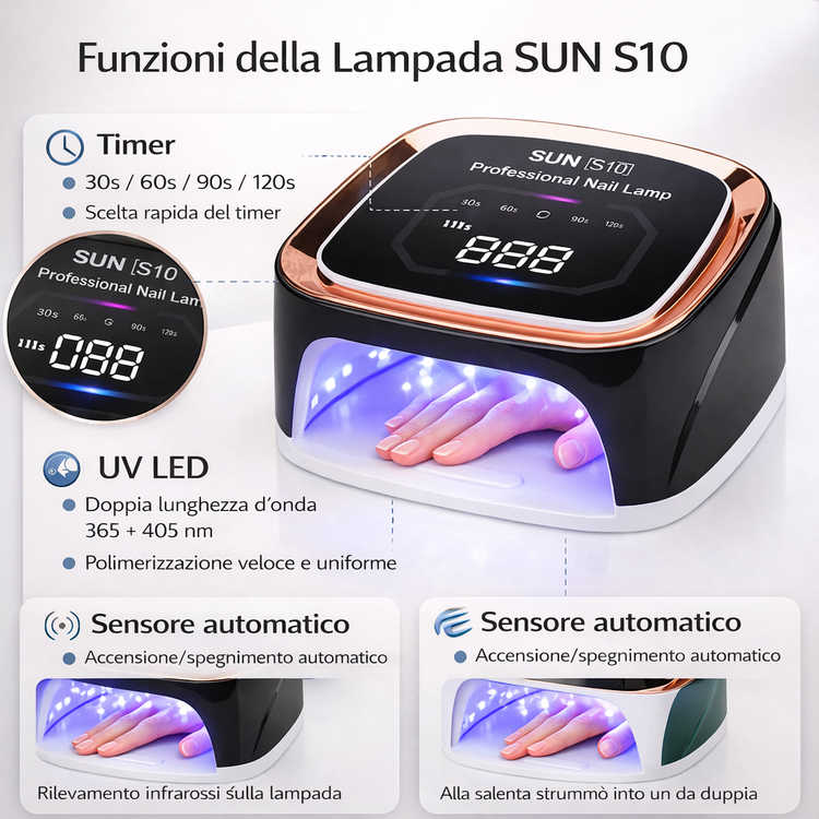 Sun S10 Lampada UV LED Ricaricabile 108W per Unghie con Display e Timer