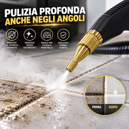Pulitore a Vapore Professionale 2500W ad Alta Pressione 3 BAR, Temperatura 105°C, Pistola a Vapore con Tubo Flessibile, Pulizia Cucina, Forno, Cappa, Piastrelle e Fughe, Sgrassatore Elettrico