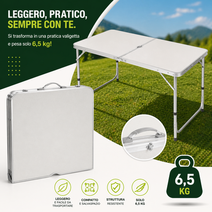 Tavolo Pieghevole con 4 Sedie – Set Campeggio Portatile Salvaspazio | Tavolino Richiudibile a Valigetta per Picnic, Giardino e Viaggi