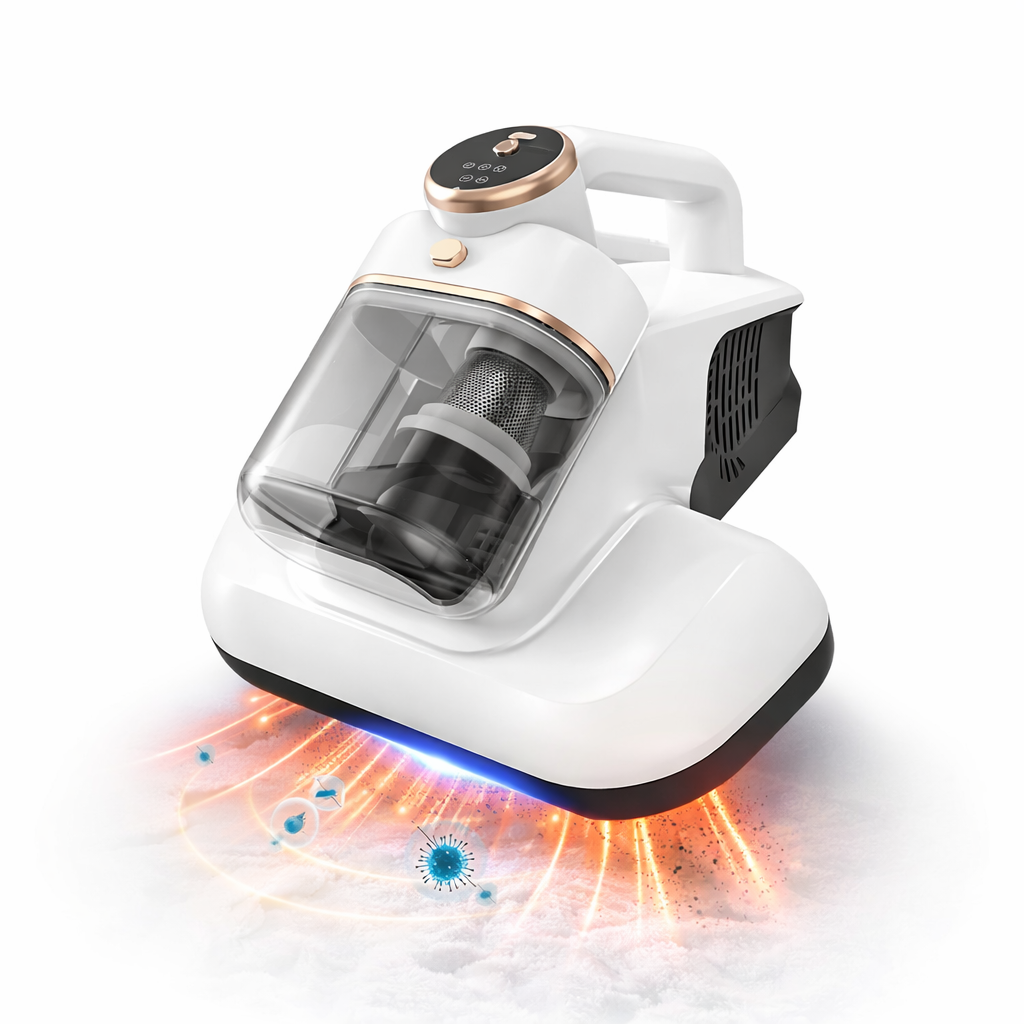 Aspirapolvere Portatile per Materassi 10kPa – Anti-Acaro, UV & Filtro HEPA, Rimozione Polvere Profonda per Letti, Divani e Tessuti – Cordless 1500mAh, 3 Livelli di Aspirazione