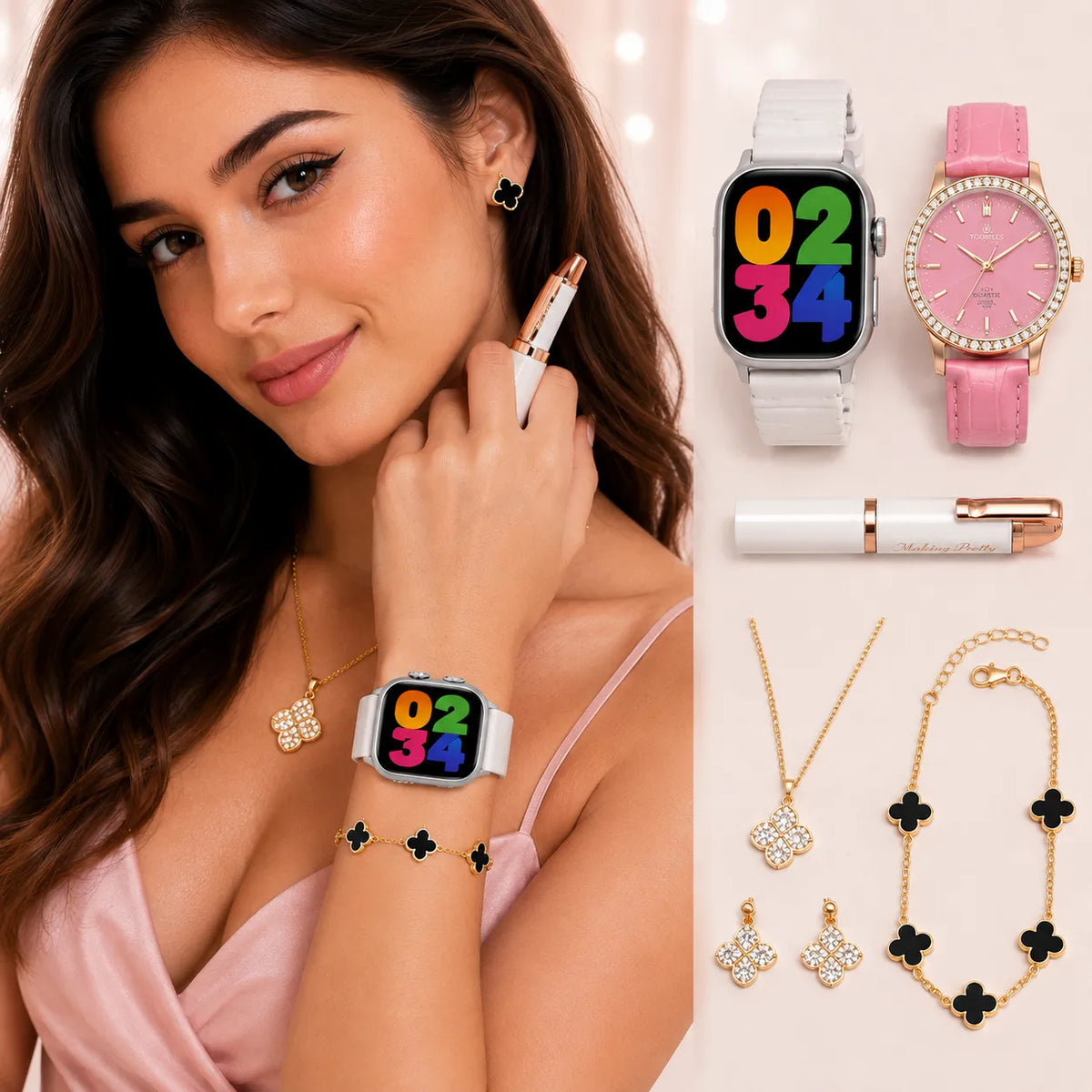 A69 MAX Smartwatch Donna Set Regalo Completo con Orologio Analogico, Gioielli, Cinturini e Accessori Beauty – Chiamate Bluetooth e Monitoraggio Attività