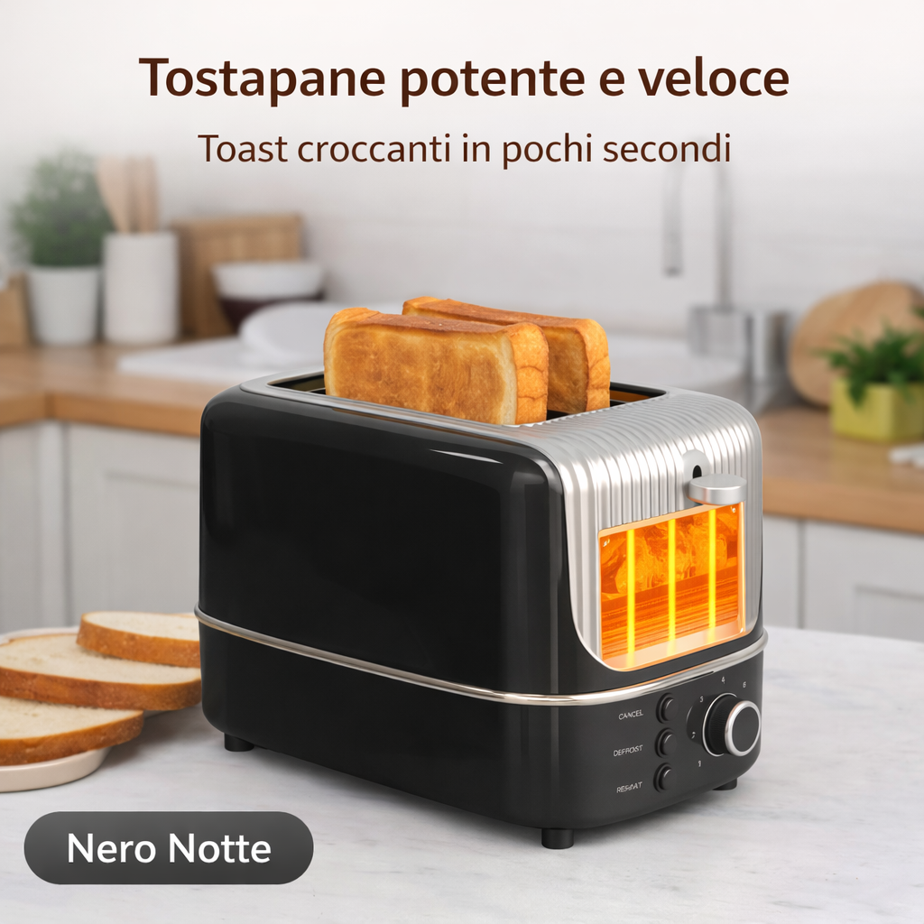 Toaster 2 Slice 800W Compatto e Moderno con 7 Livelli di Tostatura Funzioni Scongelamento e Riscaldamento Ideale per Colazione Disponibile in Diversi Colori