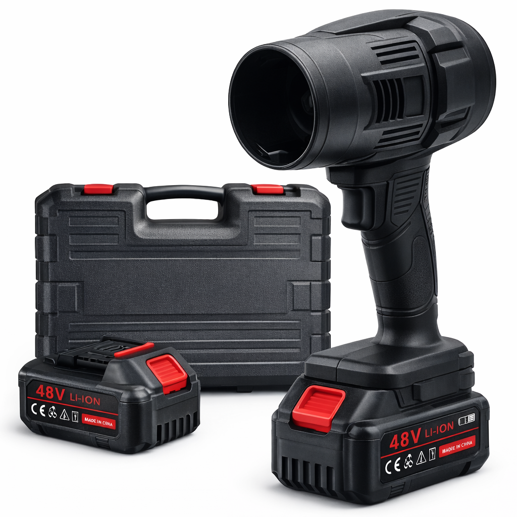 Soffiatore Turbo a Doppia Batteria 48V con Valigetta – Asciugatore per Auto e Moto, Ventola Potente per Foglie, Tapparelle e Pulizia Esterni