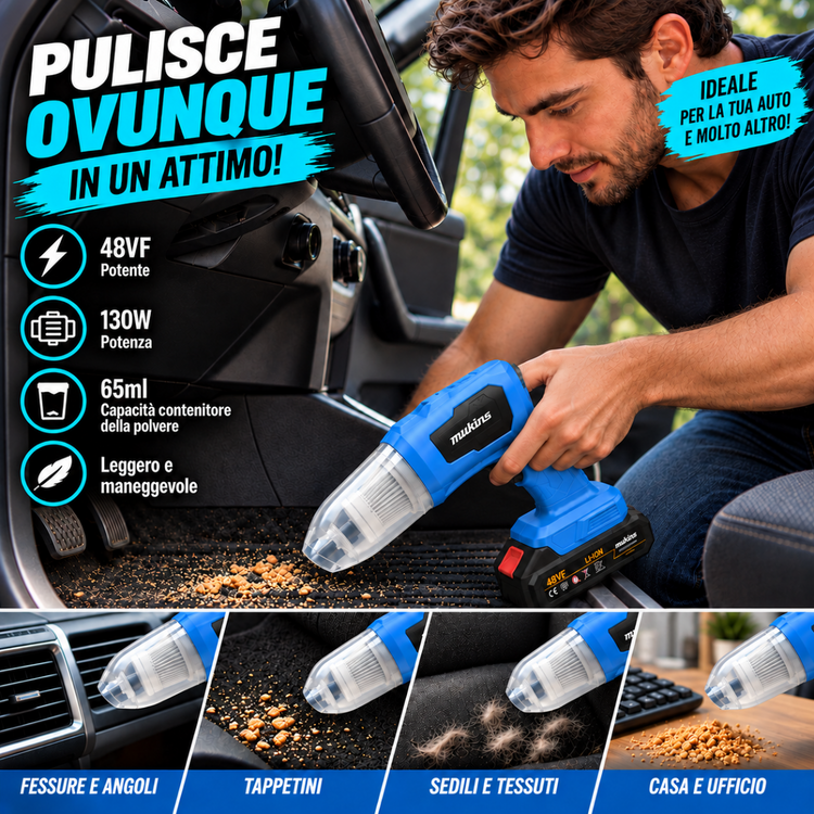 Mini Aspirapolvere Portatile a Batteria Rimovibile 130W – Elettrico Senza Fili per Auto, Casa, Divani e Tastiere, Contenitore Polvere da 65 ml