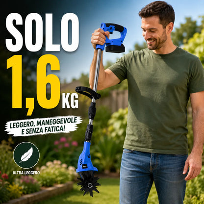 Micro Tiller a Batteria 48VF Mukins NL-3578 – Coltivatore Elettrico Cordless, Asta Regolabile e Pieghevole, 350W, 300 giri/min