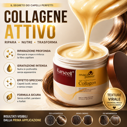 Karseell Maca Care System Maschera Capelli 500ml – Collagene, Olio di Argan, Cocco, Avocado e Cheratina – Trattamento Ristrutturante Idratante Anticrespo Professionale