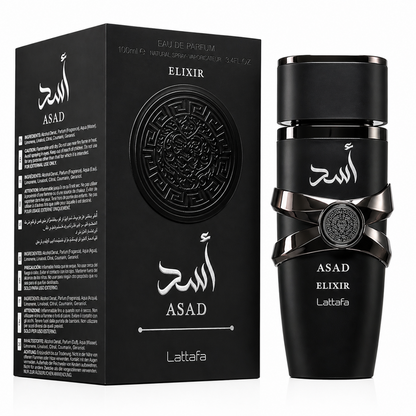 Lattafa Asad Elixir 100ml Eau de Parfum – Profumo Uomo Intenso Woody Spicy Oriental – Fragranza Elegante con Note di Tabacco, Vaniglia e Legni
