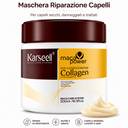 Karseell Maca Care System Maschera Capelli 500ml – Collagene, Olio di Argan, Cocco, Avocado e Cheratina – Trattamento Ristrutturante Idratante Anticrespo Professionale