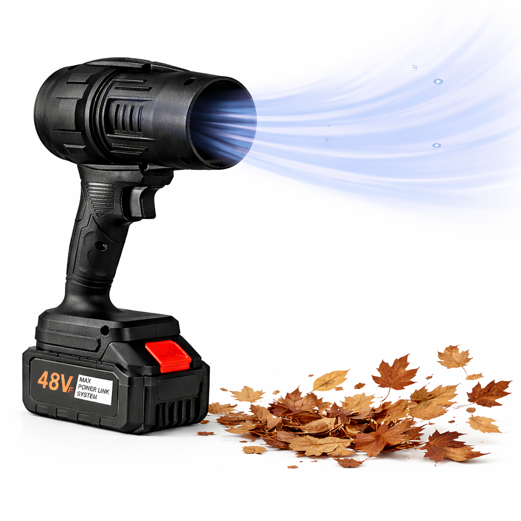 Soffiatore Turbo a Doppia Batteria 48V con Valigetta – Asciugatore per Auto e Moto, Ventola Potente per Foglie, Tapparelle e Pulizia Esterni