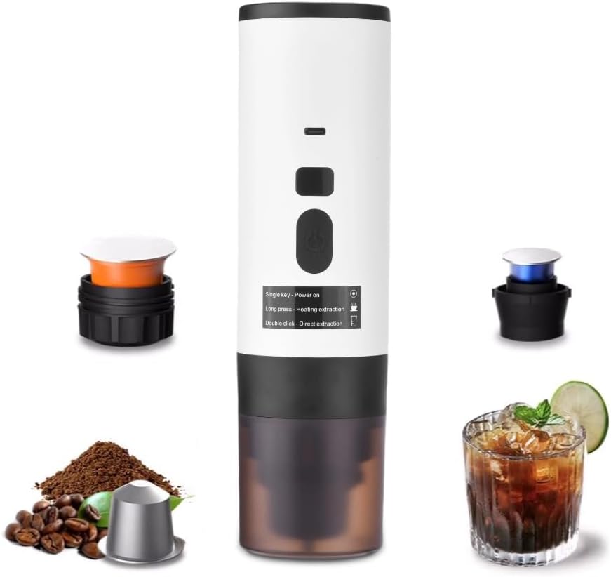 Macchina da Caffè Portatile a Capsule 7800mAh Wireless USB-C, Riscaldamento Rapido 90°C, Compatta per Viaggio Auto e Outdoor