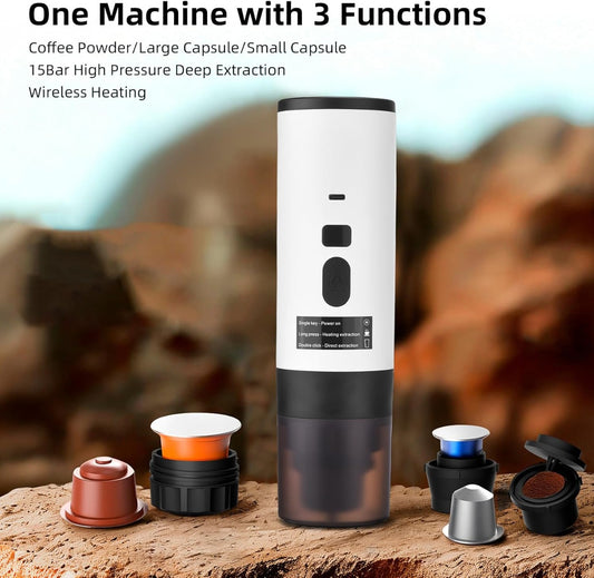 Macchina da Caffè Portatile a Capsule 7800mAh Wireless USB-C, Riscaldamento Rapido 90°C, Compatta per Viaggio Auto e Outdoor