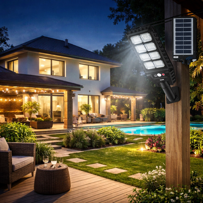 Lampione Solare LED 500W con Sensore di Movimento – Impermeabile IP65, Telecomando, Luce da Esterno per Giardino, Garage e Cancello