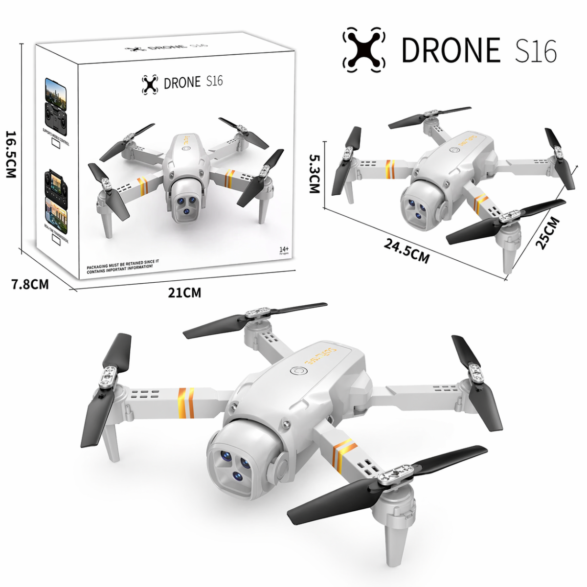 Drone S16 Pieghevole con Telecamera HD – Controllo Smartphone WiFi | Mini Drone 4K 1080p con Modalità Headless