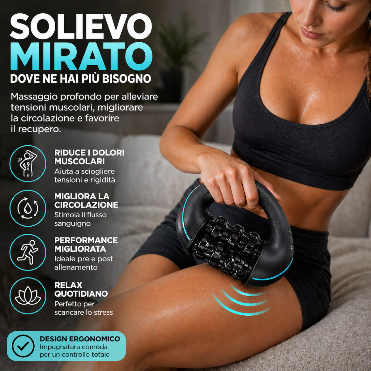 Massaggiatore Muscolare Elettrico Relixa Pro – Massaggio Percussivo 3 Velocità, Rulli Motorizzati, Sollievo Profondo Schiena Collo Corpo