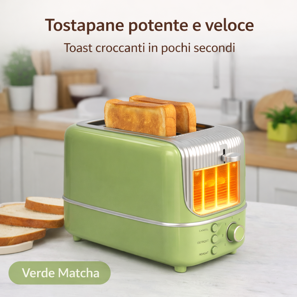 Toaster 2 Slice 800W Compatto e Moderno con 7 Livelli di Tostatura Funzioni Scongelamento e Riscaldamento Ideale per Colazione Disponibile in Diversi Colori