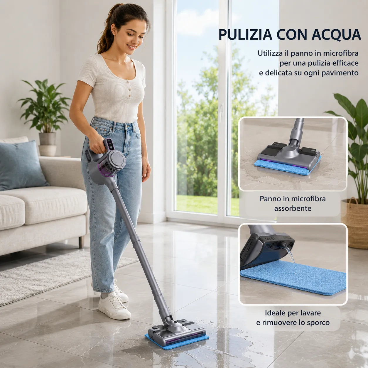 Aspirapolvere Senza Fili 2-in-1 con Funzione Lavaggio/Mop, Portatile e Verticale