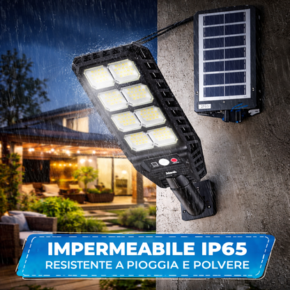 Lampione Solare LED 500W con Sensore di Movimento – Impermeabile IP65, Telecomando, Luce da Esterno per Giardino, Garage e Cancello