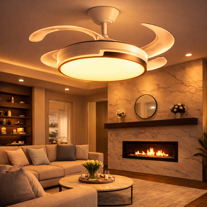 Ventilatore da Soffitto LED 120 cm con Telecomando – 6 Velocità Motore DC 72W, Pale Retrattili, Funzione Estate/Inverno, Silenzioso