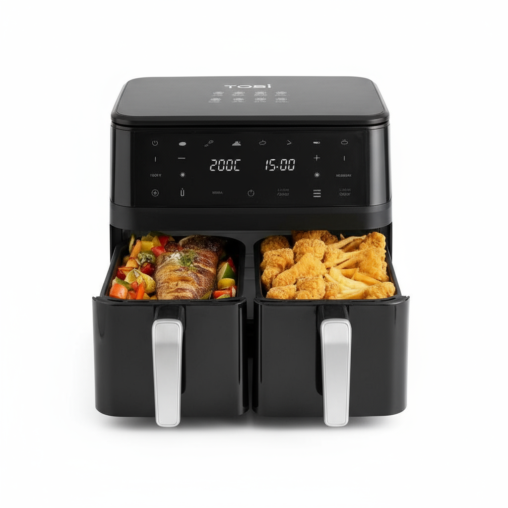 Friggitrice Tobi ad Aria Dual Zone 15L – Doppio Cestello Indipendenti | 2400W, Touch LED, 8 Programmi Black Limited Edition