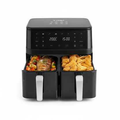 Friggitrice Tobi ad Aria Dual Zone 15L – Doppio Cestello Indipendenti | 2400W, Touch LED, 8 Programmi Black Limited Edition