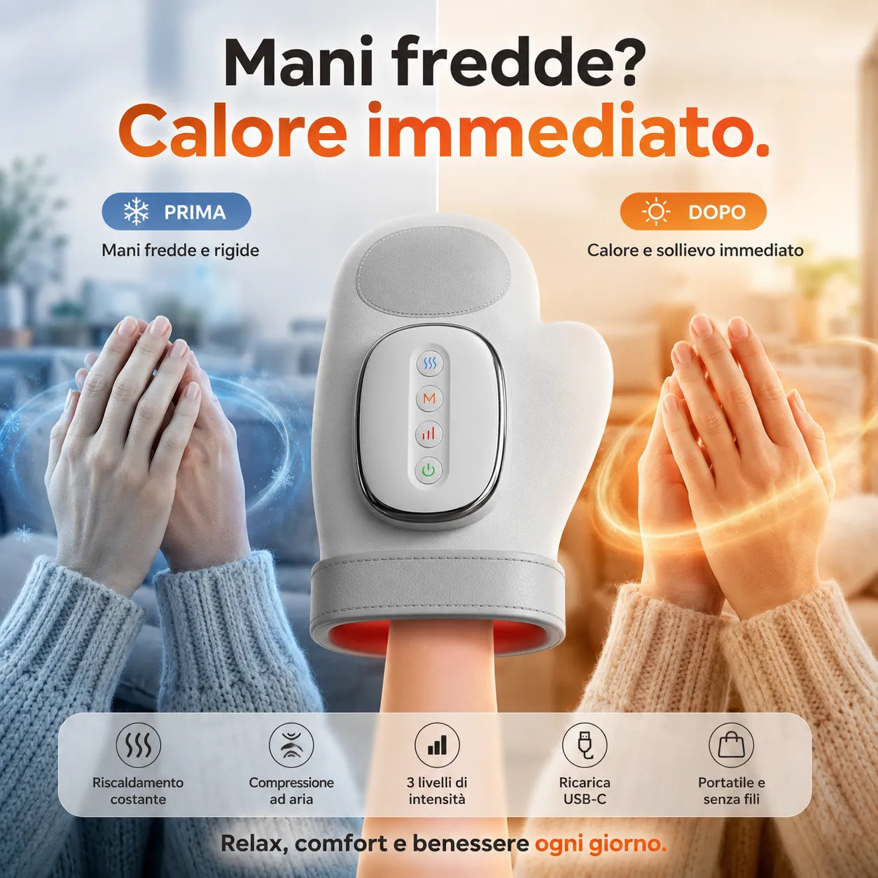 Massaggiatore Senza Fili per Mani con Calore e Compressione per artrite e sollievo dal tunnel carpale