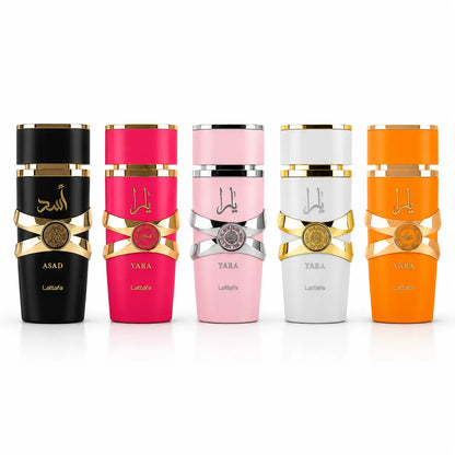 Set Profumi Lattafa Yara Collection 5 x 30 ml – Asad, Yara Pink, Yara Rosa, Yara White e Yara Orange – Eau de Parfum Unisex e Donna