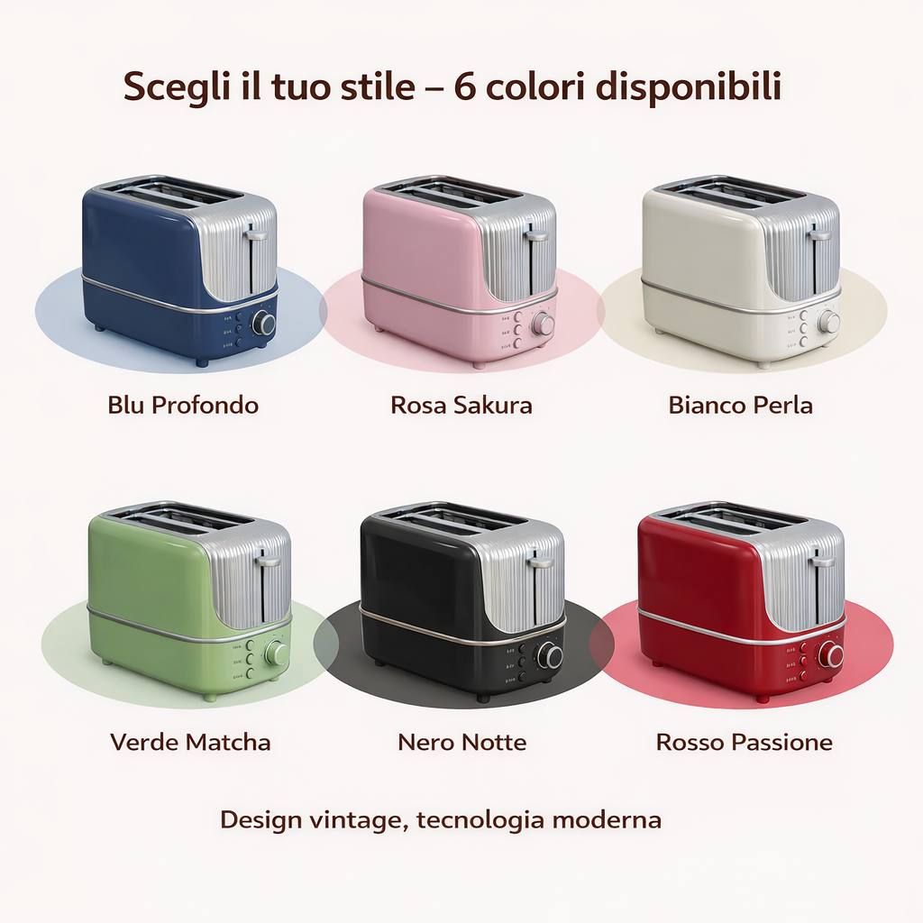 Toaster 2 Slice 800W Compatto e Moderno con 7 Livelli di Tostatura Funzioni Scongelamento e Riscaldamento Ideale per Colazione Disponibile in Diversi Colori