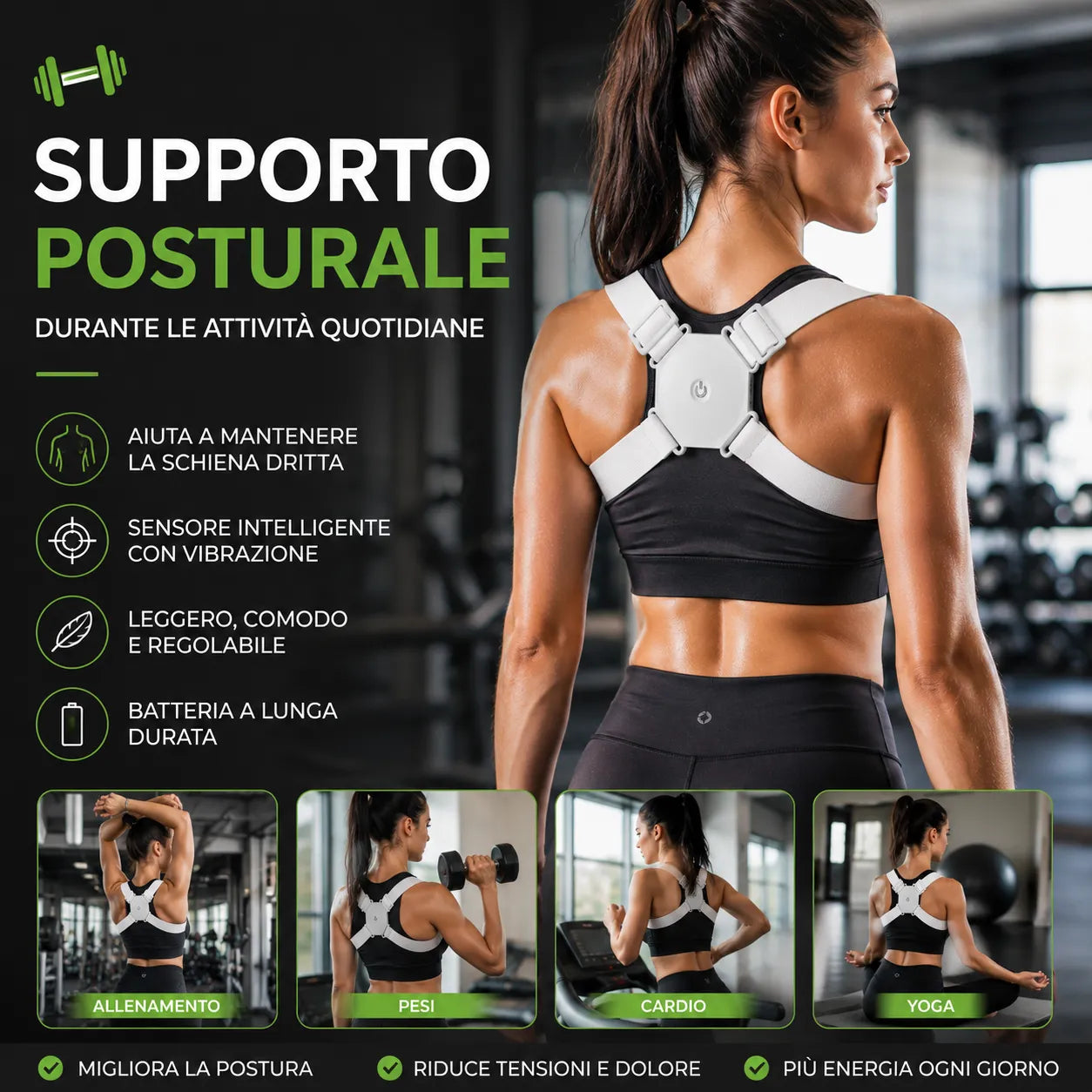 Correttore Posturale Intelligente con Sensore a Vibrazione – Supporto Schiena, Collo e Spalle Regolabile USB