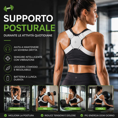 Correttore Posturale Intelligente con Sensore a Vibrazione – Supporto Schiena, Collo e Spalle Regolabile USB