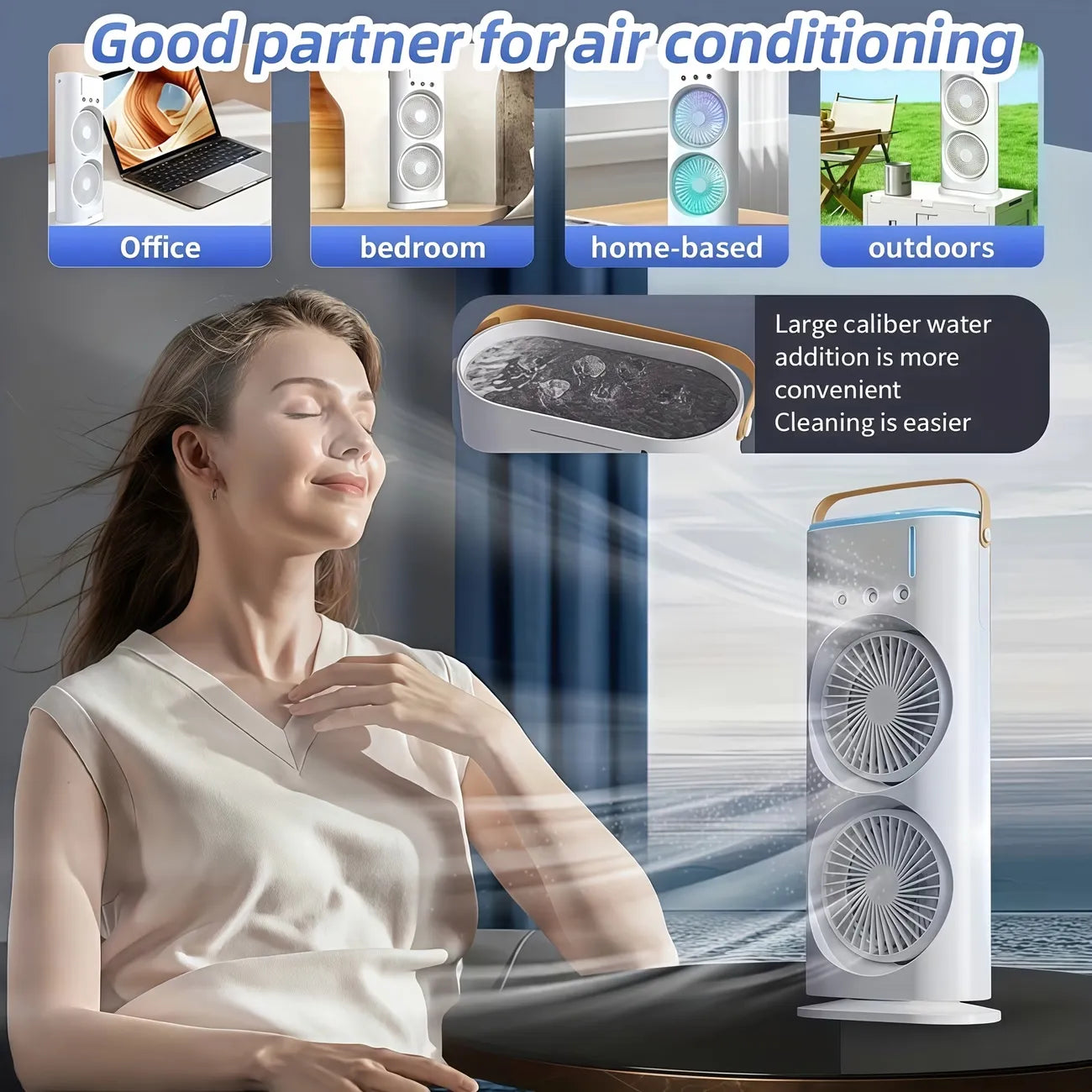 Ventilatore raffreddatore d'aria domestico usb ricaricabile 3000mah ventilatore portatile condizionatore d'aria doppia testa