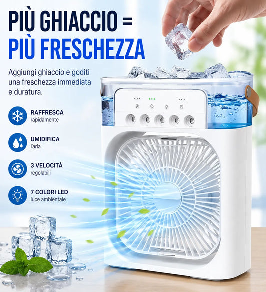 Mini Raffrescatore Condizionatore Portatile USB-C con Nebulizzatore LED 7 Colori