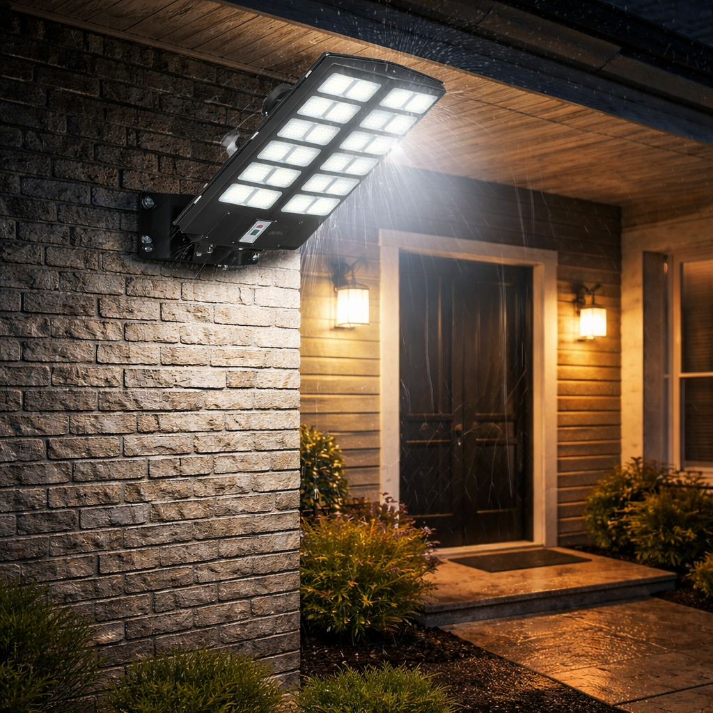 Lampione Solare LED 1500W con Telecomando – 18000mAh, Sensore Movimento, IP66 Impermeabile, Faro Stradale Esterno Alta Luminosità