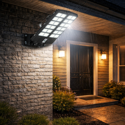 Lampione Solare LED 1500W con Telecomando – 18000mAh, Sensore Movimento, IP66 Impermeabile, Faro Stradale Esterno Alta Luminosità