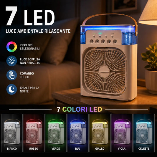 Mini Raffrescatore Condizionatore Portatile USB-C con Nebulizzatore LED 7 Colori