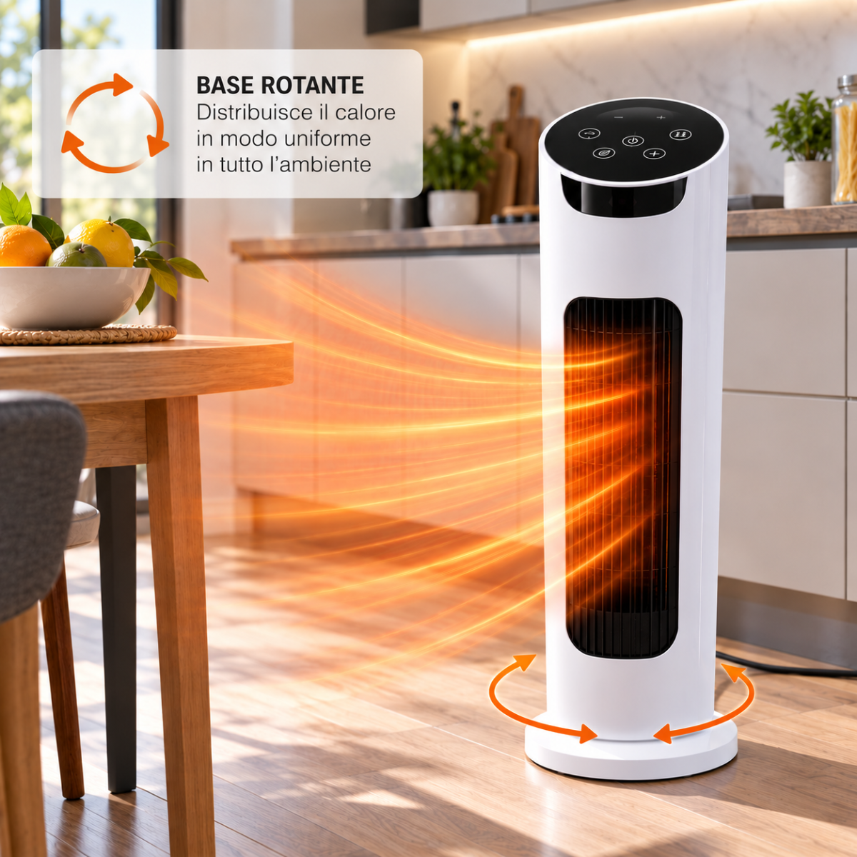 Termoventilatore Ceramico a Torre Rotante con Telecomando –  Stufa Elettrica Verticale PTC con Display Touch e Base
