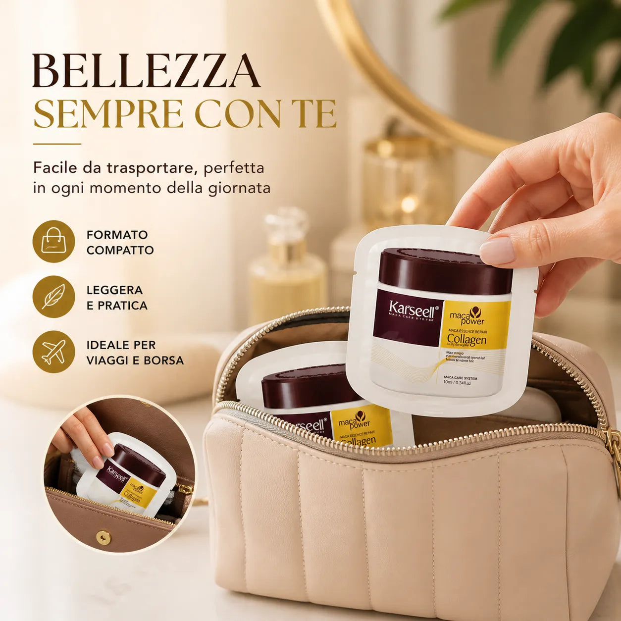 Karseell Maschera Capelli al Collagene 10ml x 24 Pezzi – Trattamento Nutriente con Olio di Argan e Maca – Idratante Riparatore per Capelli Secchi, Danneggiati e Trattati