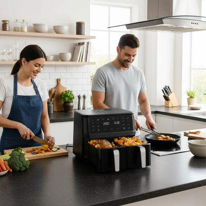 Friggitrice Tobi ad Aria Dual Zone 15L – Doppio Cestello Indipendenti | 2400W, Touch LED, 8 Programmi Black Limited Edition