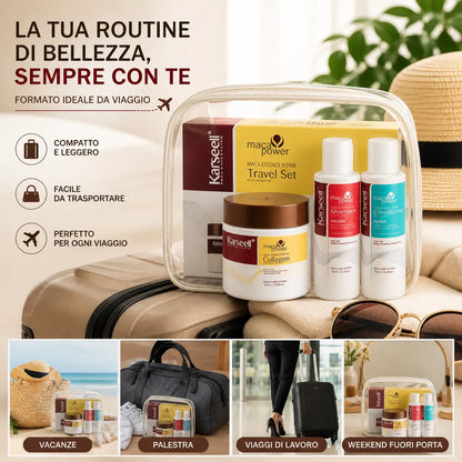 Karseell Maca Essence Repair Travel Set – Kit Capelli da Viaggio con Shampoo, Balsamo e Maschera al Collagene – Trattamento Nutriente per Capelli Secchi e Danneggiati