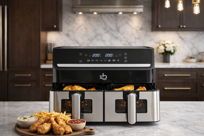 Friggitrice ad Aria 2000W Doppio Cestello 15L (7,5L + 7,5L) – Air Fryer XXXL a Doppia Zona con Controllo Indipendente