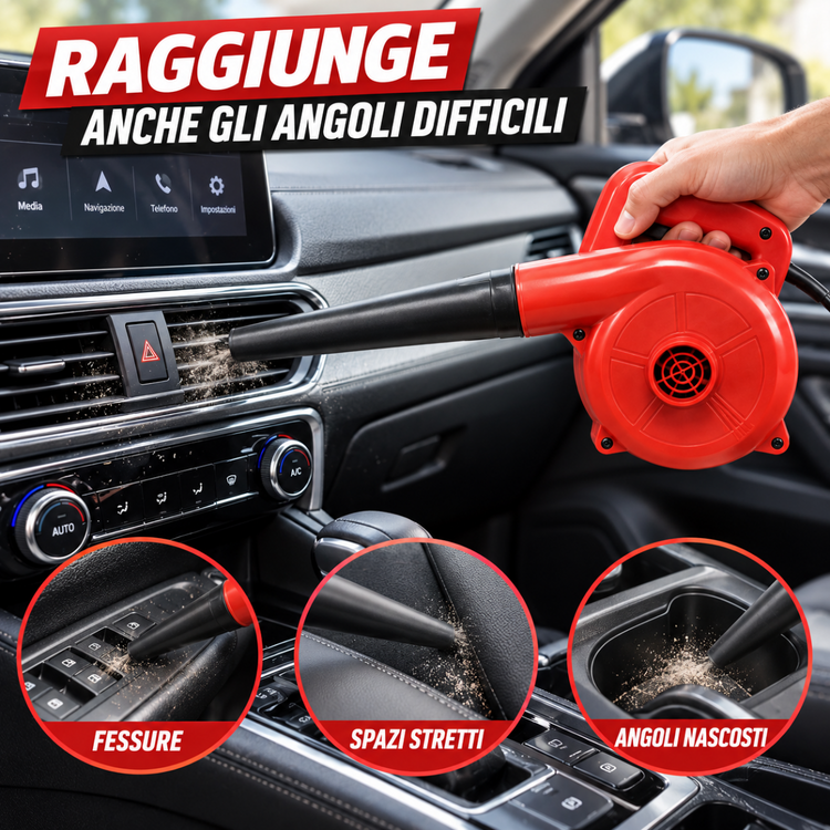 Soffiatore Aspiratore Elettrico Portatile 2 in 1 Rosso con Tubo Lungo – Pulizia PC, Tastiere, Polvere, Auto e Officina