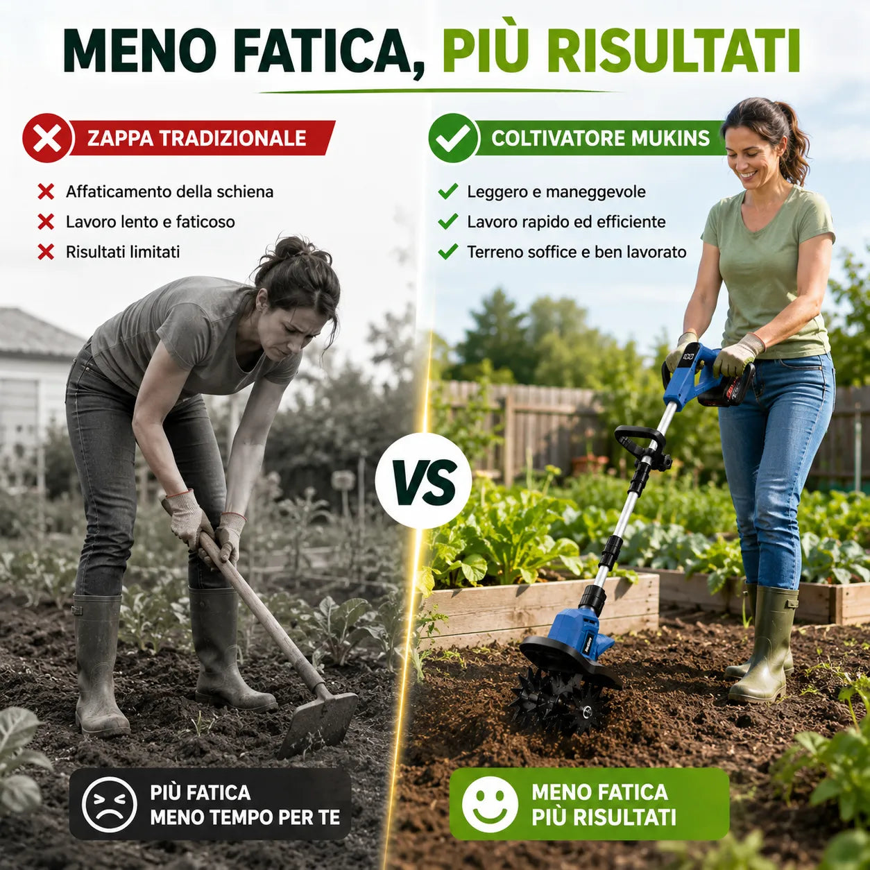 Motozappa Coltivatore Elettrico a Batteria 88VF Mukins NL-3576 550W con Asta Telescopica Regolabile, Pieghevole, Display Batteria | Coltivatore per Orto, Giardino, Aiuole e Serra | Larghezza 30 cm