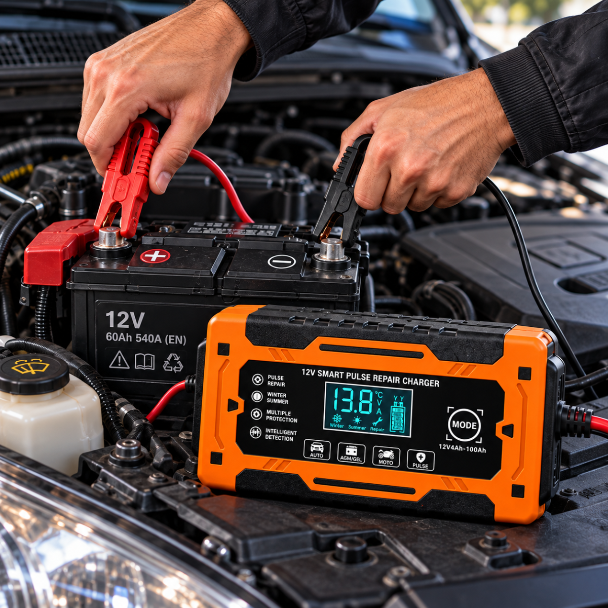 Caricabatterie Intelligente per Auto e Moto 12V 6A con Display Digitale LCD, Riparatore e Mantenitore di Carica per Batterie – Modello Q-DP350