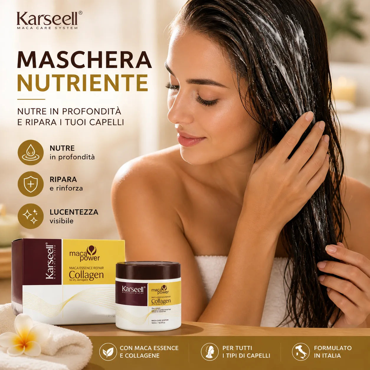Karseell Maschera Capelli al Collagene 10ml x 24 Pezzi – Trattamento Nutriente con Olio di Argan e Maca – Idratante Riparatore per Capelli Secchi, Danneggiati e Trattati