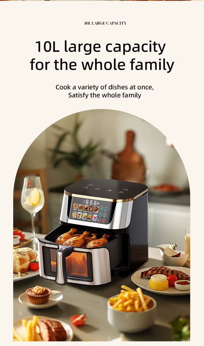 Friggitrice ad Aria da 15 Litri Digitale 1400W con Finestra – Cucinare Sano Senza Olio con Menù avanzato