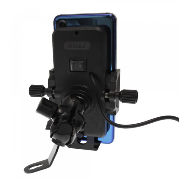 Supporto Smartphone per Moto con Presa USB – Rotazione 360° e Ricarica Integrata