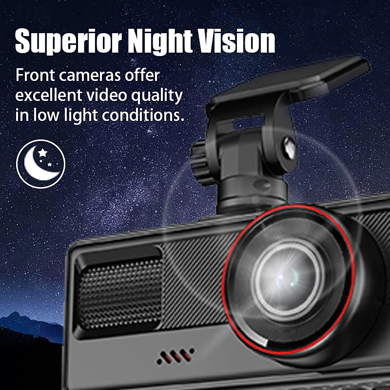 Dash Cam per Auto a 3 Canali con Visione Notturna – Registrazione Full HD 1080P, Monitoraggio Parcheggio 24H, Camera Anteriore/Interna/Posteriore