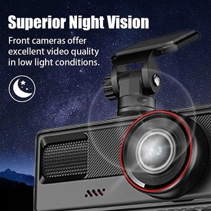Dash Cam per Auto a 3 Canali con Visione Notturna – Registrazione Full HD 1080P, Monitoraggio Parcheggio 24H, Camera Anteriore/Interna/Posteriore